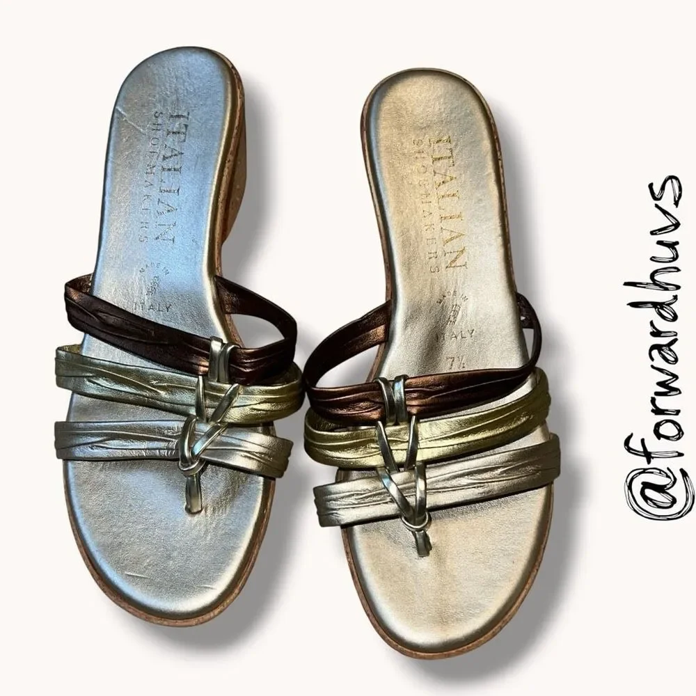 Italian Shoemakers Metallic Cork Wedge Slide Sandals 7.5
